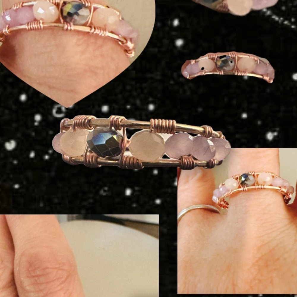 Whimsical Pink and Gold Starry Ring